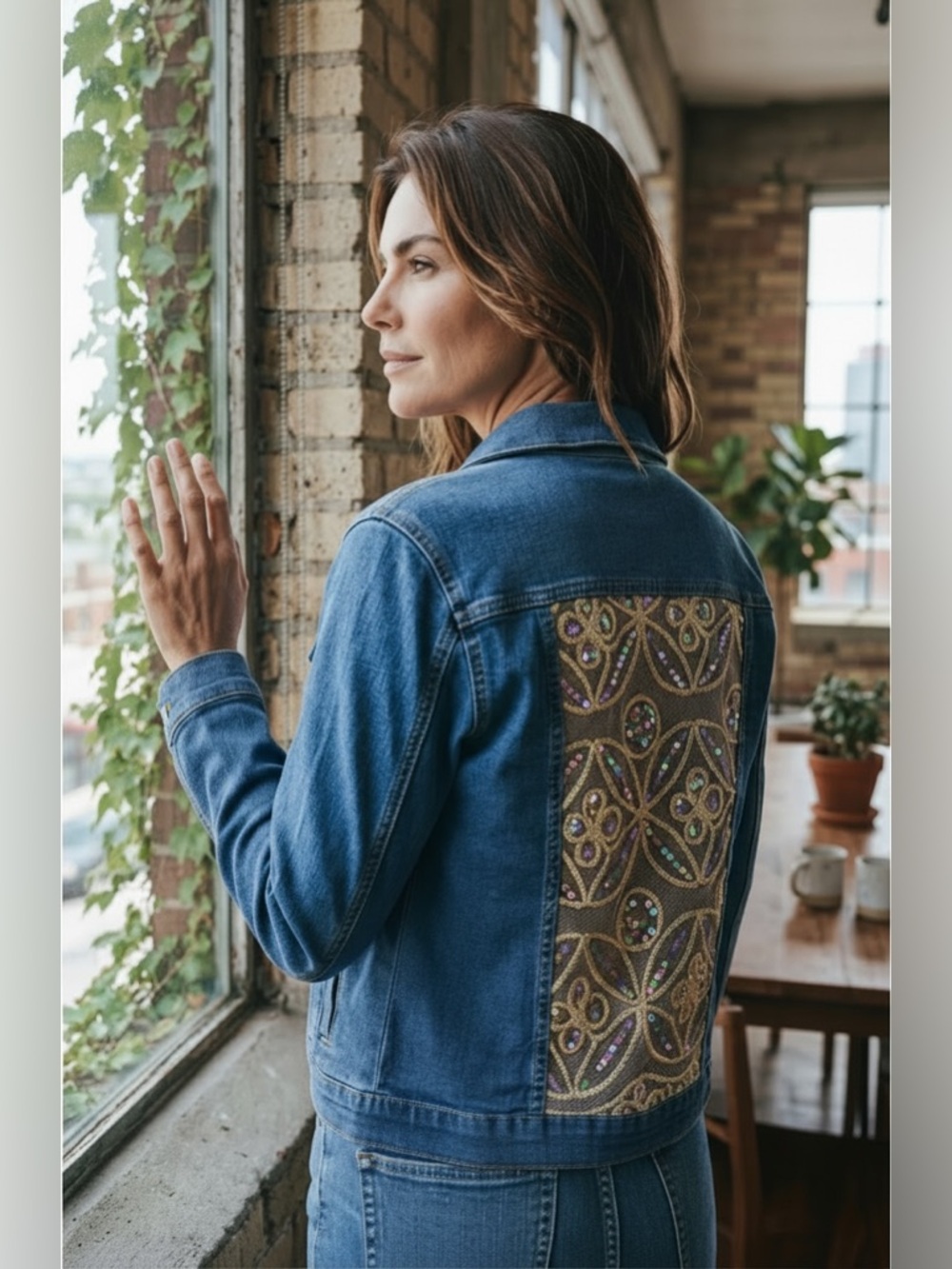 Ling Collection Stretch Denim Jacket Sequin Back Panel Medium
